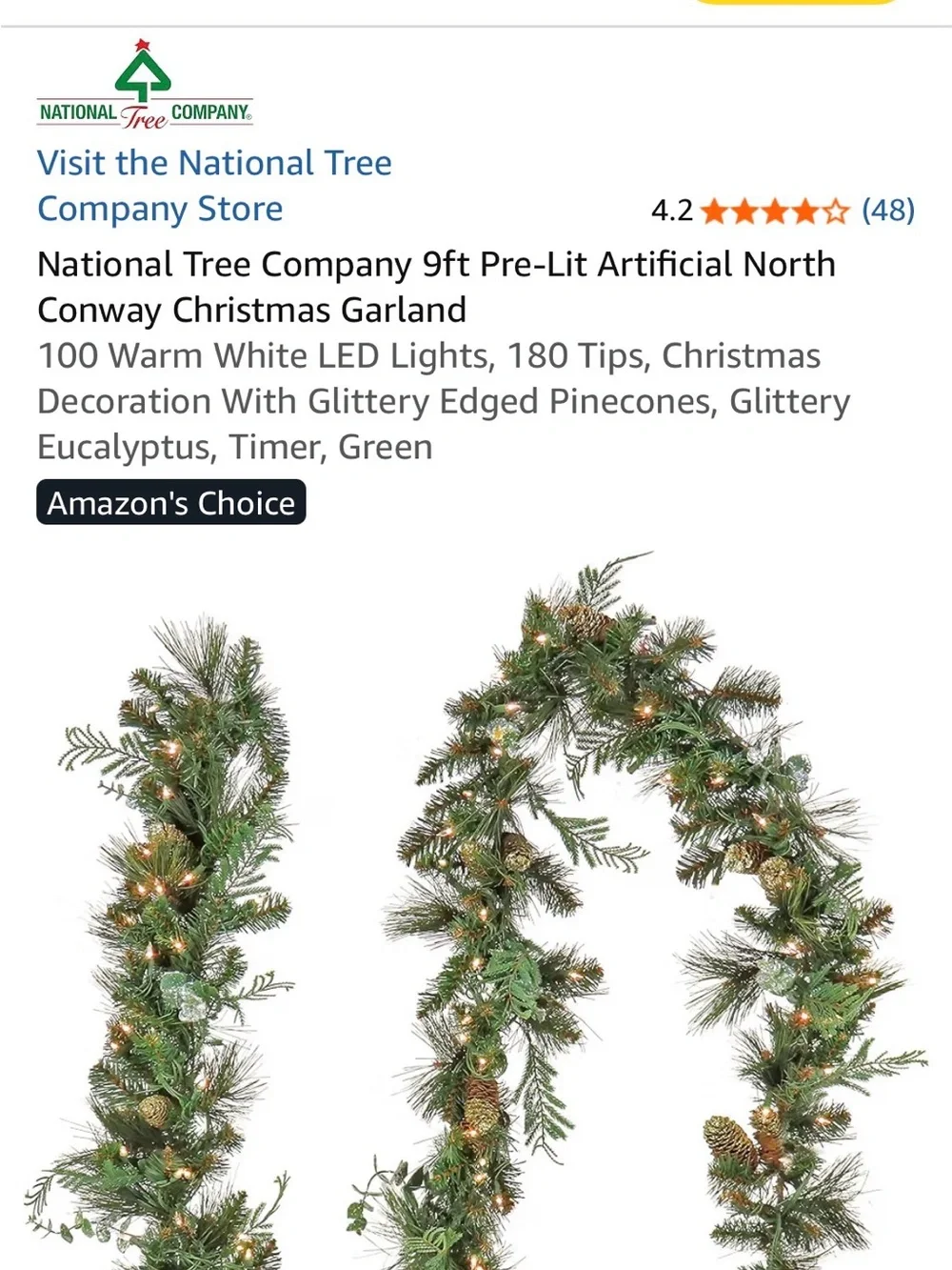 Green Pre-Lit Pinecone & Eucalyptus Garland